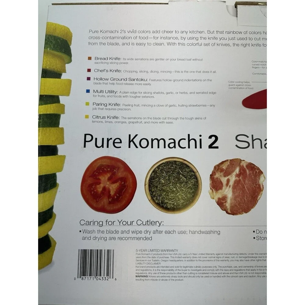KAI Pure Komach 2 High Carbon Stainless Steel‎ Kitchen Knife Set 6 Bright Colors